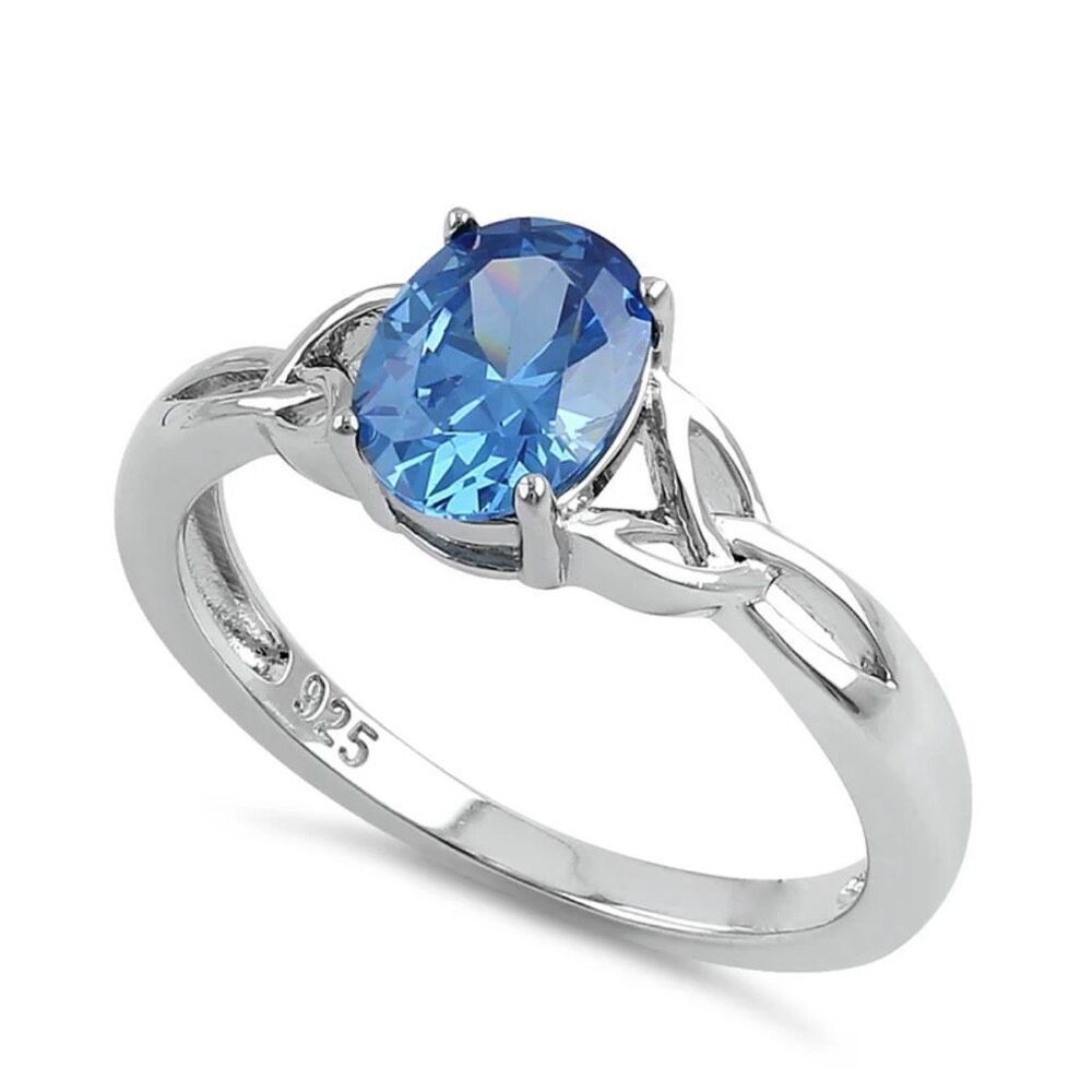 Sterling Silver Charmed Oval London Blue Celtic Knot Ring New